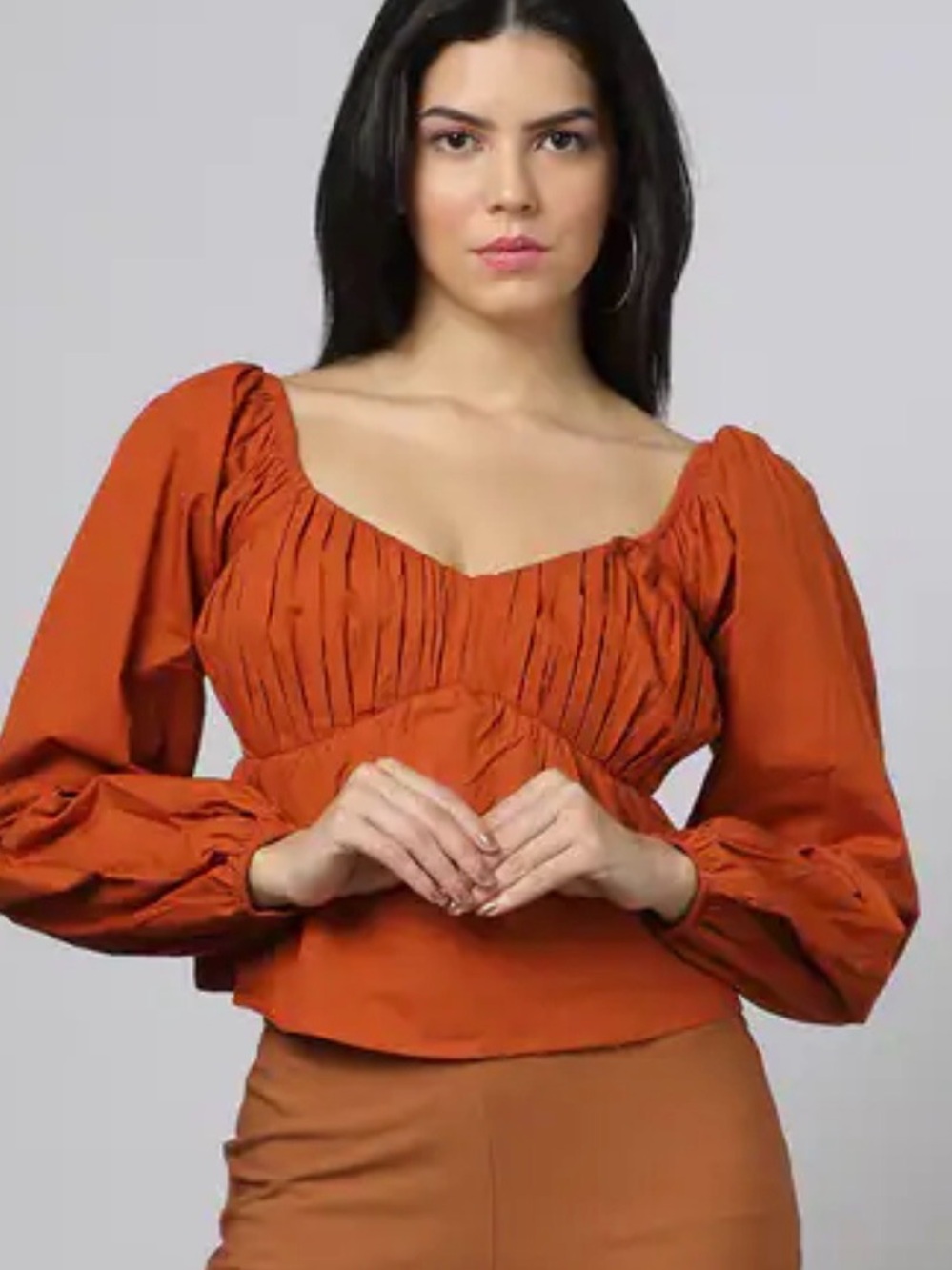 Abercrombie & Fitch Abercrombie Long-Sleeve Babydoll Poplin Top
